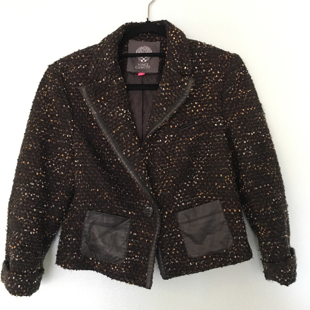Vince Camuto Tweed Leather Blazer-SZ 6 Black/Brown